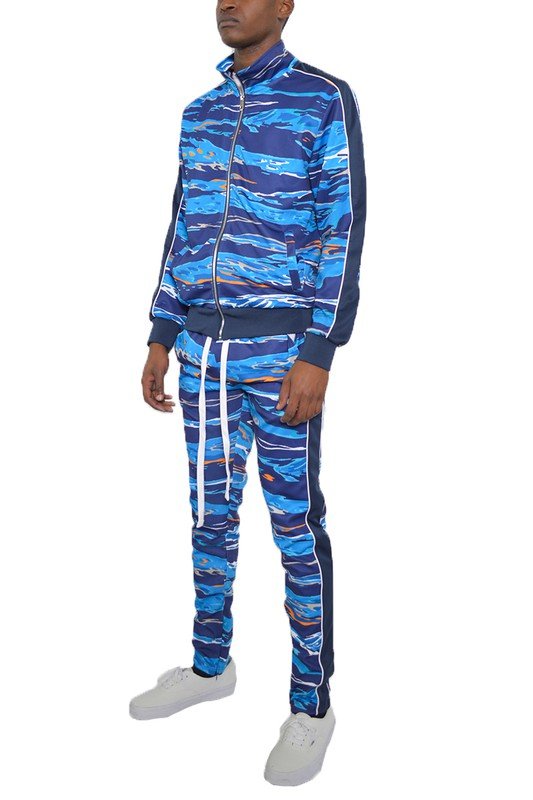MENS PRINT FULL ZIP TRACK SUIT SET - Blu Lotus Boutique