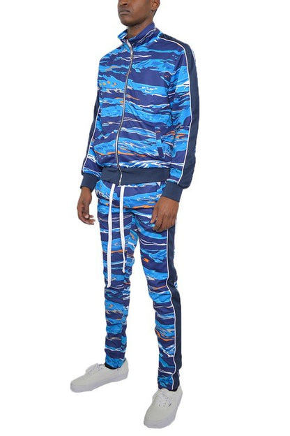 MENS PRINT FULL ZIP TRACK SUIT SET - Blu Lotus Boutique