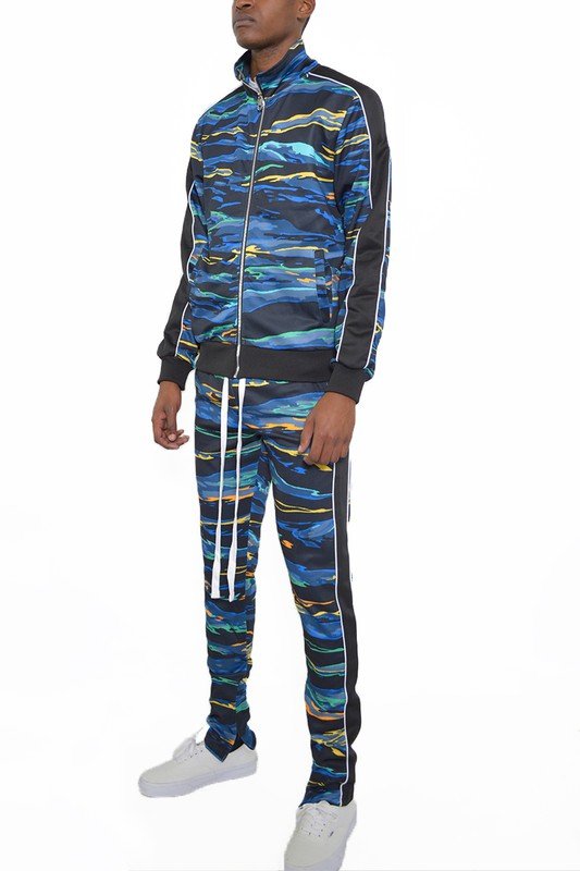 MENS PRINT FULL ZIP TRACK SUIT SET - Blu Lotus Boutique