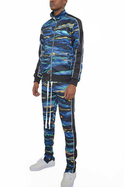 MENS PRINT FULL ZIP TRACK SUIT SET - Blu Lotus Boutique