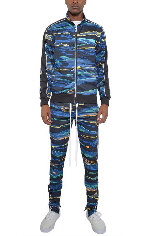 MENS PRINT FULL ZIP TRACK SUIT SET - Blu Lotus Boutique