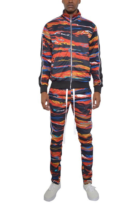 MENS PRINT FULL ZIP TRACK SUIT SET - Blu Lotus Boutique