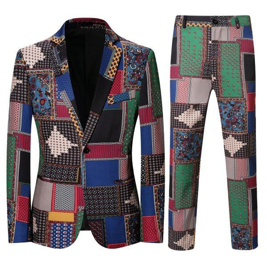 Mens Slim Fit 2 Piece Patterned Party Suit Set - Blu Lotus Boutique