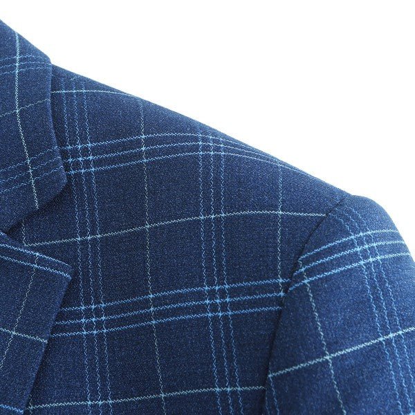 Mens Slim Fit Windowpane 1 Button Blazer Jacket - Blu Lotus Boutique