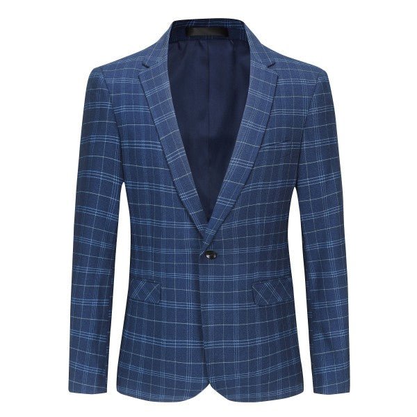 Mens Slim Fit Windowpane 1 Button Blazer Jacket - Blu Lotus Boutique