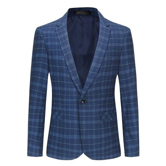 Mens Slim Fit Windowpane 1 Button Blazer Jacket - Blu Lotus Boutique