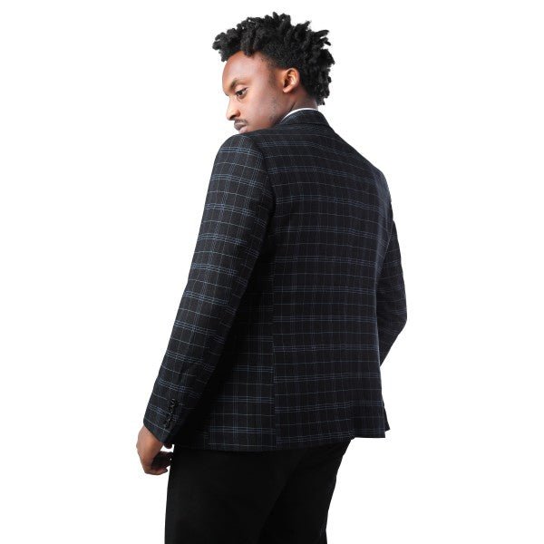 Mens Slim Fit Windowpane 1 Button Blazer Jacket - Blu Lotus Boutique