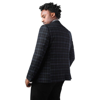 Mens Slim Fit Windowpane 1 Button Blazer Jacket - Blu Lotus Boutique