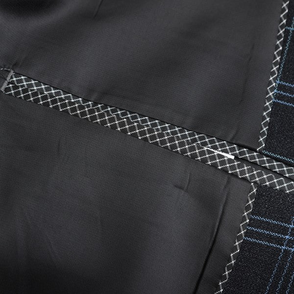 Mens Slim Fit Windowpane 1 Button Blazer Jacket - Blu Lotus Boutique