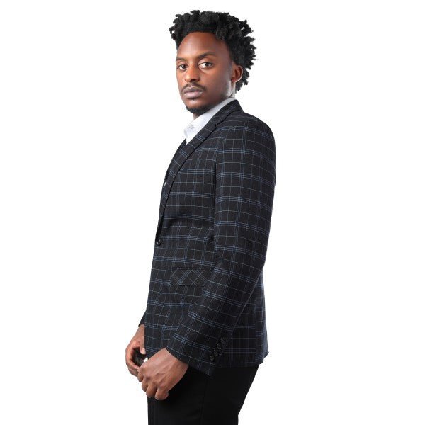 Mens Slim Fit Windowpane 1 Button Blazer Jacket - Blu Lotus Boutique