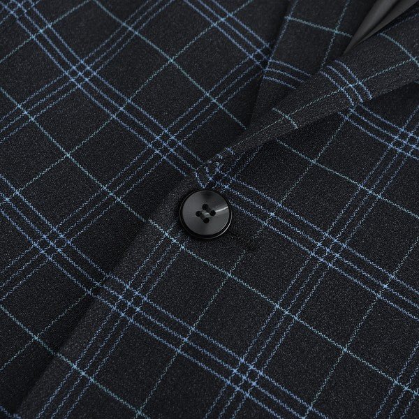 Mens Slim Fit Windowpane 1 Button Blazer Jacket - Blu Lotus Boutique
