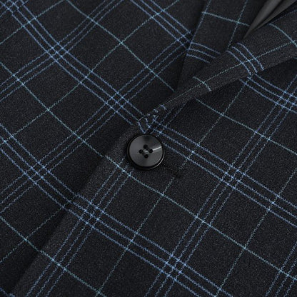 Mens Slim Fit Windowpane 1 Button Blazer Jacket - Blu Lotus Boutique