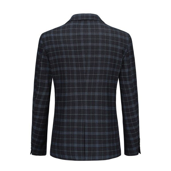 Mens Slim Fit Windowpane 1 Button Blazer Jacket - Blu Lotus Boutique
