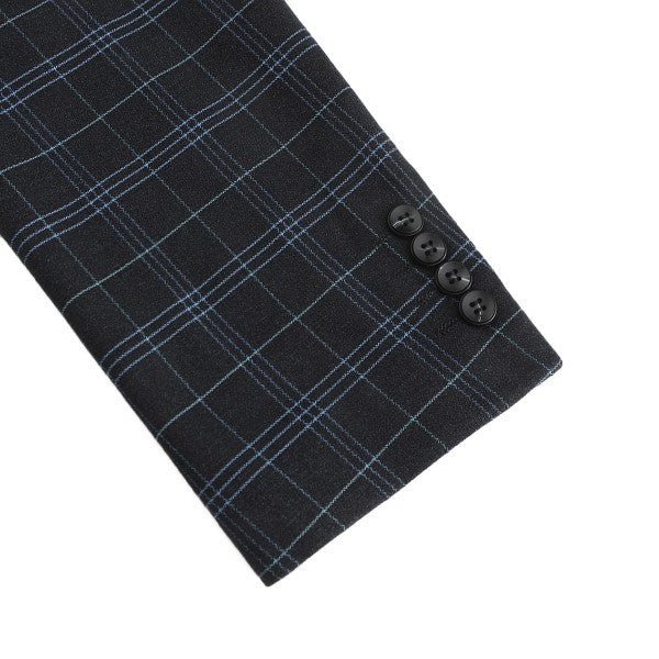 Mens Slim Fit Windowpane 1 Button Blazer Jacket - Blu Lotus Boutique