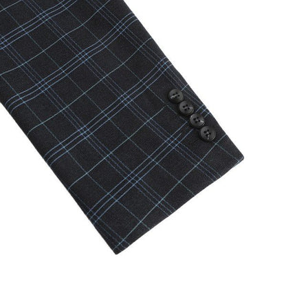 Mens Slim Fit Windowpane 1 Button Blazer Jacket - Blu Lotus Boutique