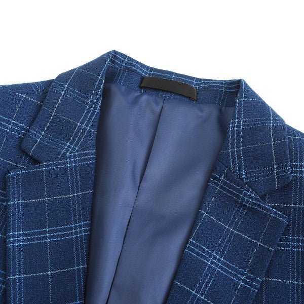 Mens Slim Fit Windowpane 1 Button Blazer Jacket - Blu Lotus Boutique