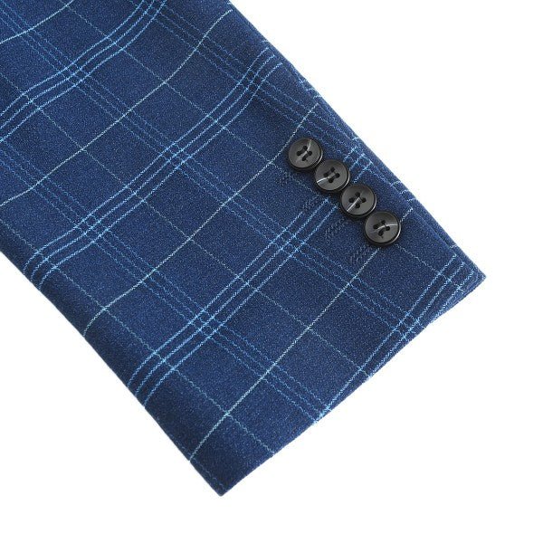 Mens Slim Fit Windowpane 1 Button Blazer Jacket - Blu Lotus Boutique