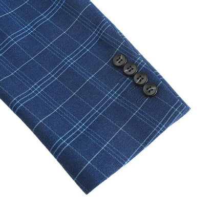 Mens Slim Fit Windowpane 1 Button Blazer Jacket - Blu Lotus Boutique