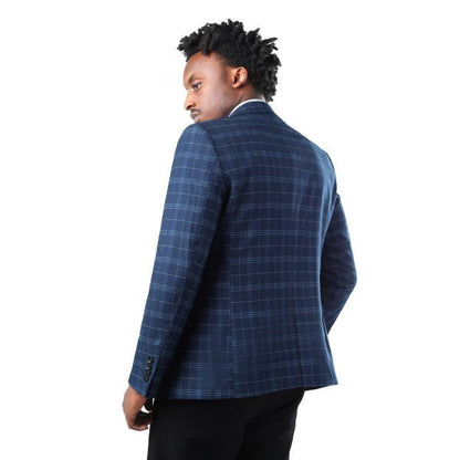 Mens Slim Fit Windowpane 1 Button Blazer Jacket - Blu Lotus Boutique