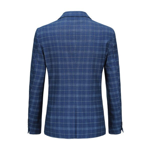 Mens Slim Fit Windowpane 1 Button Blazer Jacket - Blu Lotus Boutique