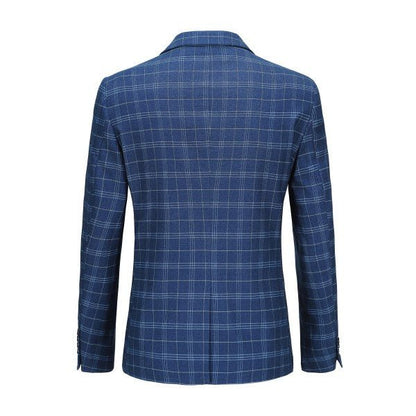 Mens Slim Fit Windowpane 1 Button Blazer Jacket - Blu Lotus Boutique