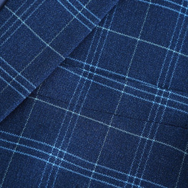 Mens Slim Fit Windowpane 1 Button Blazer Jacket - Blu Lotus Boutique