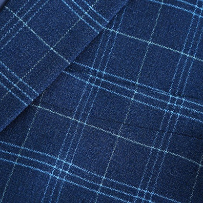 Mens Slim Fit Windowpane 1 Button Blazer Jacket - Blu Lotus Boutique