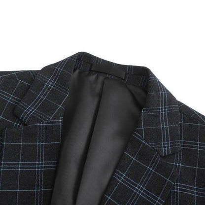 Mens Slim Fit Windowpane 1 Button Blazer Jacket - Blu Lotus Boutique