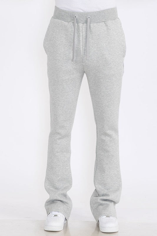 Mens Solid Fleece Flare Stacked PANTS - Blu Lotus Boutique