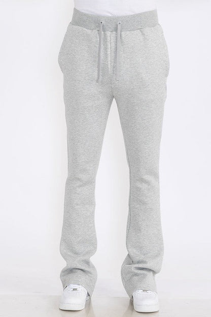 Mens Solid Fleece Flare Stacked PANTS - Blu Lotus Boutique