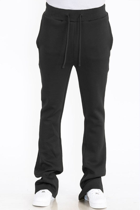 Mens Solid Fleece Flare Stacked PANTS - Blu Lotus Boutique