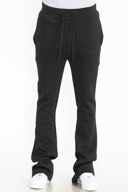 Mens Solid Fleece Flare Stacked PANTS - Blu Lotus Boutique