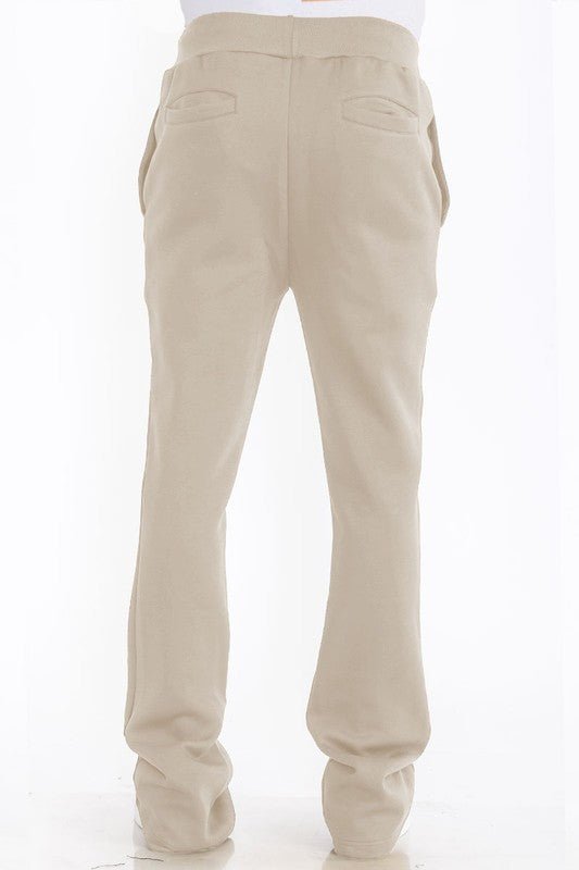 Mens Solid Fleece Flare Stacked PANTS - Blu Lotus Boutique