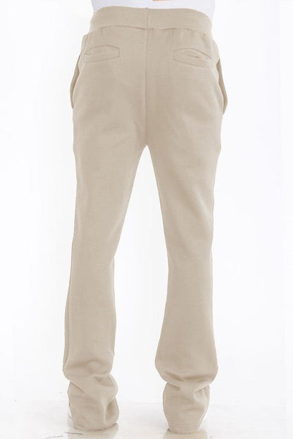 Mens Solid Fleece Flare Stacked PANTS - Blu Lotus Boutique