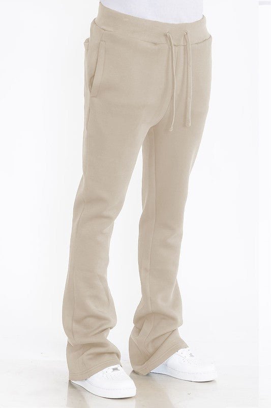 Mens Solid Fleece Flare Stacked PANTS - Blu Lotus Boutique