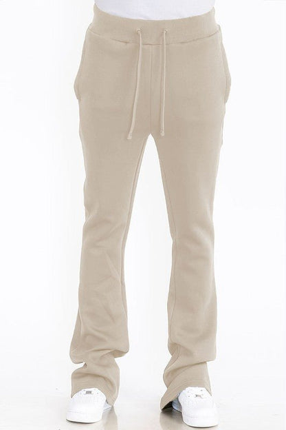 Mens Solid Fleece Flare Stacked PANTS - Blu Lotus Boutique