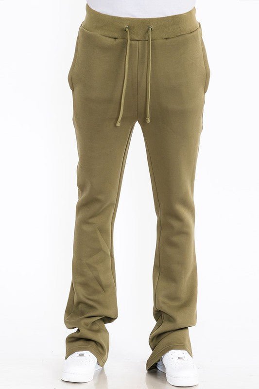 Mens Solid Fleece Flare Stacked PANTS - Blu Lotus Boutique