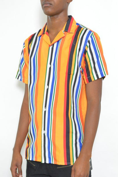 MENS STRIPED BUTTON DOWN SHIRT PRINT - Blu Lotus Boutique