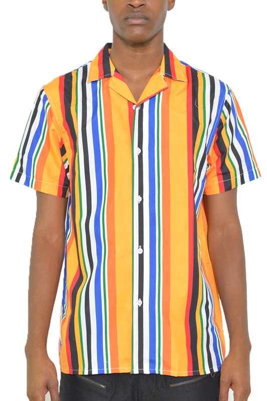 MENS STRIPED BUTTON DOWN SHIRT PRINT - Blu Lotus Boutique