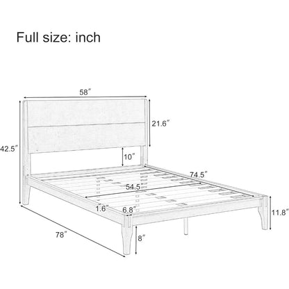 Merax Full Size Bamboo Platform Bed, Mid - Century Modern Bed Frame with Tall Headboard, Solid Sustainable Bedframe Full - Size, Woo - Blu Lotus Boutique