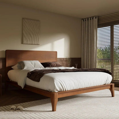Merax Full Size Bamboo Platform Bed, Mid - Century Modern Bed Frame with Tall Headboard, Solid Sustainable Bedframe Full - Size, Woo - Blu Lotus Boutique