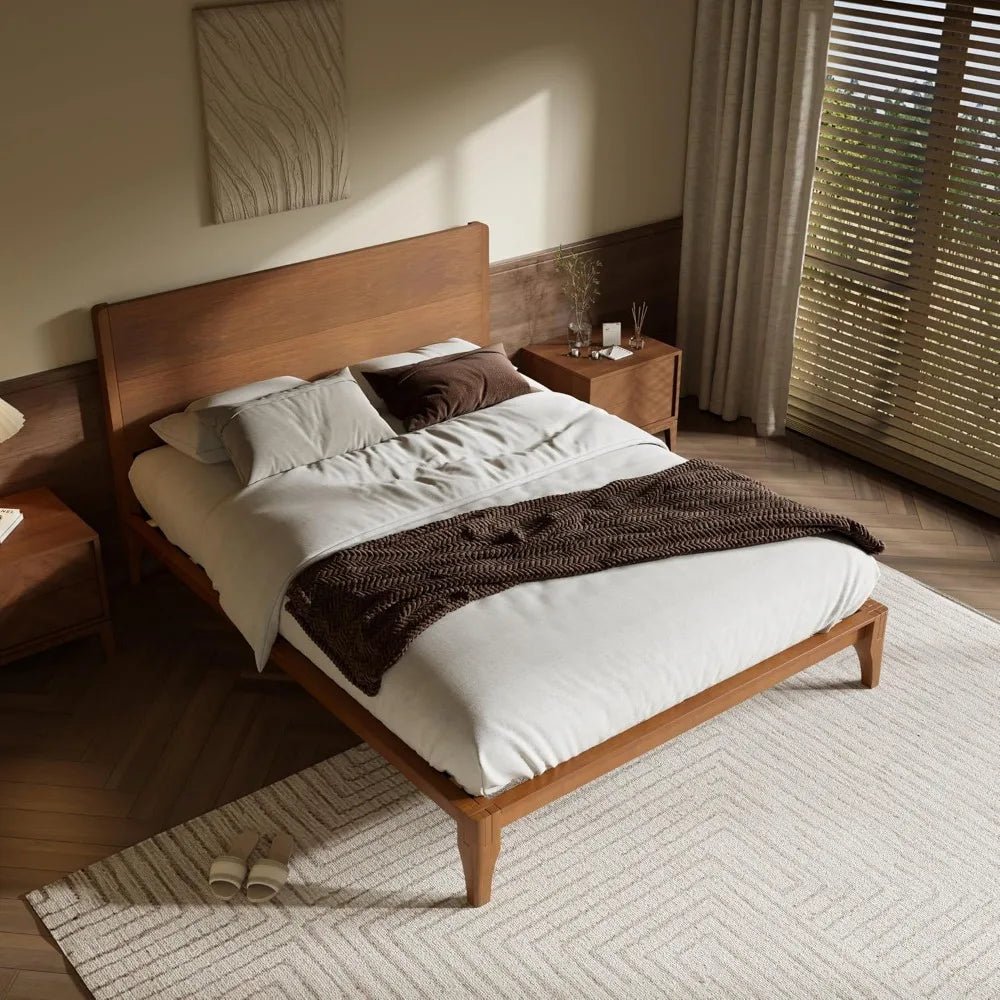 Merax Full Size Bamboo Platform Bed, Mid - Century Modern Bed Frame with Tall Headboard, Solid Sustainable Bedframe Full - Size, Woo - Blu Lotus Boutique