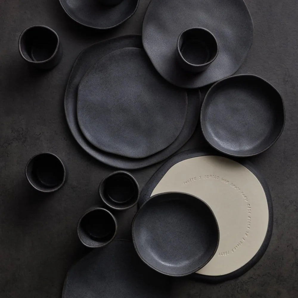 Mercer Project HEKONDA Modern Stoneware 16 - Piece Dinnerware Set, Gray, Plate and Bowl Set for 4 - Blu Lotus Boutique