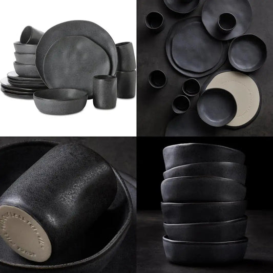 Mercer Project HEKONDA Modern Stoneware 16 - Piece Dinnerware Set, Gray, Plate and Bowl Set for 4 - Blu Lotus Boutique