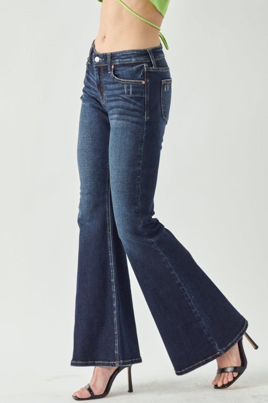 Mid Rise Stretch Super Flare Jeans - Blu Lotus Boutique
