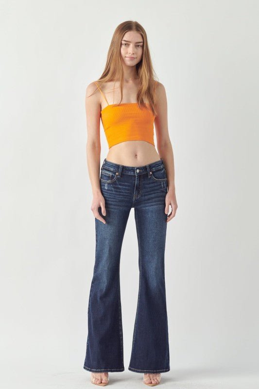 Mid Rise Stretch Super Flare Jeans - Blu Lotus Boutique