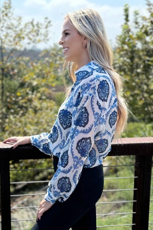 Mila Pattern Button Top - Blu Lotus Boutique