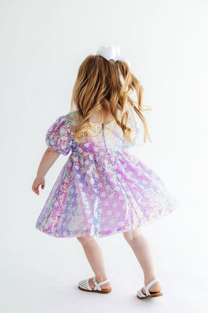 Periwinkle Heart Puff Sleeve Sequin Dress