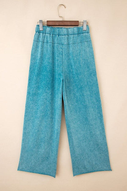Mineral Wash High Waist Raw Hem Pants - Blu Lotus Boutique