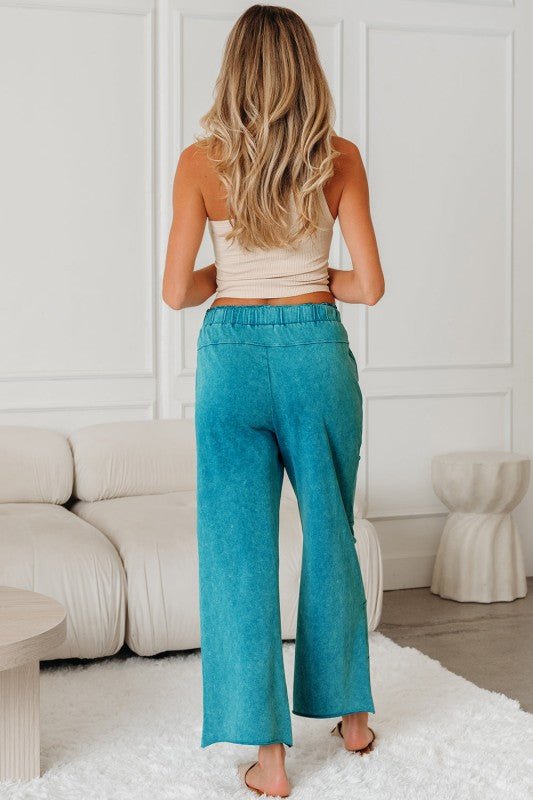 Mineral Wash High Waist Raw Hem Pants - Blu Lotus Boutique
